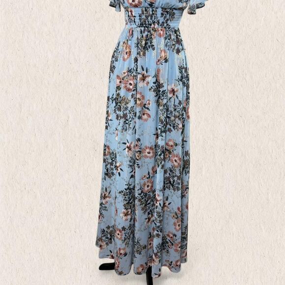 Baltic Born Blue Floral Maxi Dress Size XS Romantic Boho Fairycore Wedding Guest - Picture 5 of 8